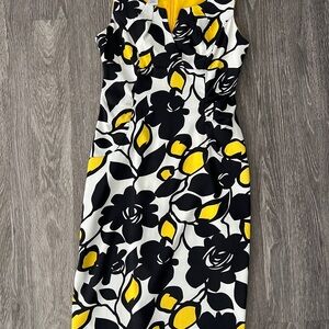 Maggy L Floral Sleeveless Dress - Black, White, and Yellow size 4